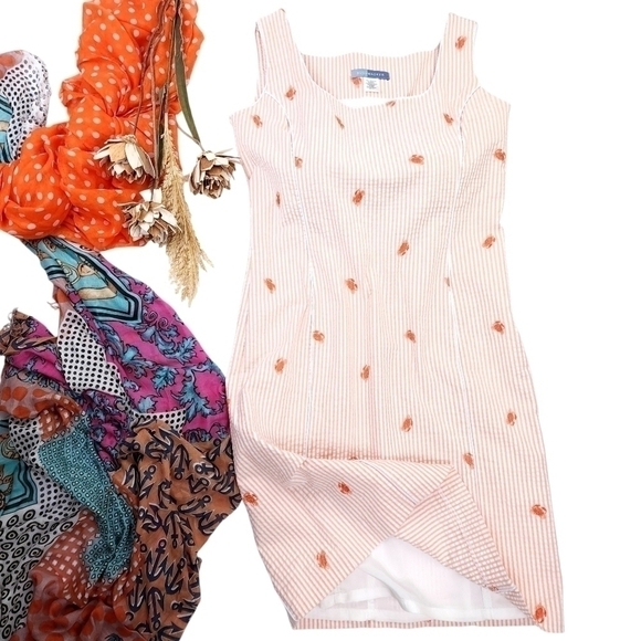 Bushwhacker Peach White Stripe Crab Seersucker Dress Sz 10 - Picture 1 of 14